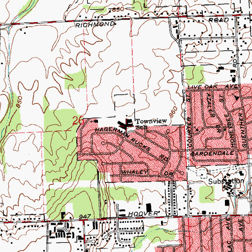 Topographic Map of Townview Elementary School, OH