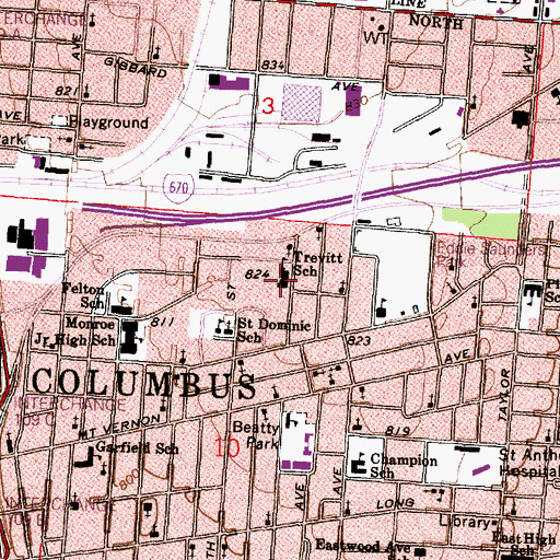 Topographic Map of Trevitt Elementary School, OH