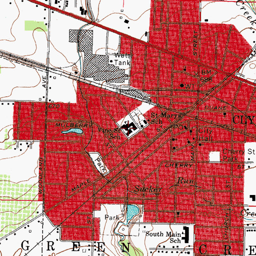 Topographic Map of Vine Street Elementary School, OH