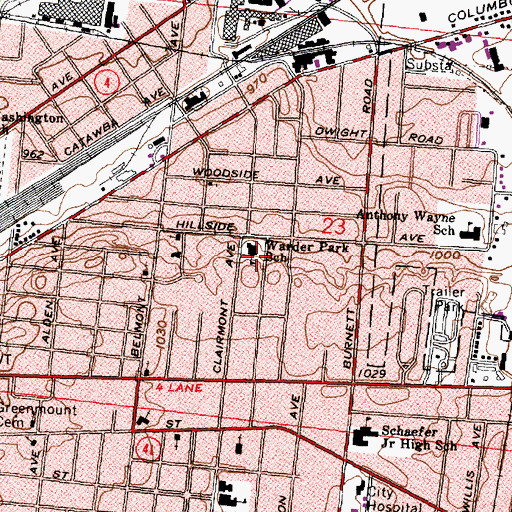 Topographic Map of Warder Park-Wayne Elementary School, OH