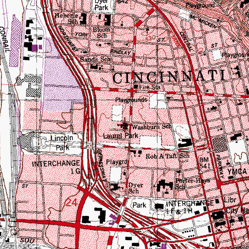Topographic Map of Cincinnati College Preparatory Academy, OH
