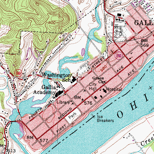 Topographic Map of Washington Elementary School, OH