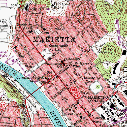 Topographic Map of Washington Elementary School, OH