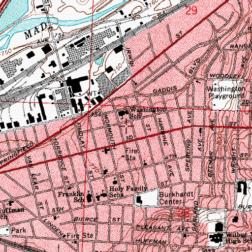 Topographic Map of Washington Elementary School, OH