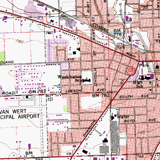 Topographic Map of Washington Elementary School, OH