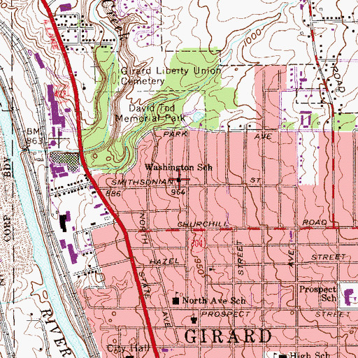 Topographic Map of Washington Elementary School, OH