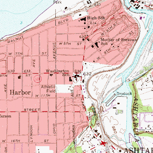 Topographic Map of Washington Elementary School, OH