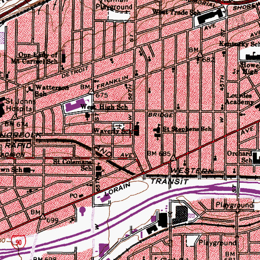Topographic Map of Waverly Elementary School, OH