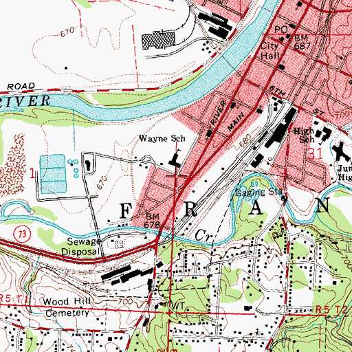 Topographic Map of Anthony Wayne Elementary School, OH