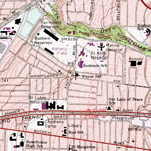 Topographic Map of Anthony Wayne Elementary School (historical), OH