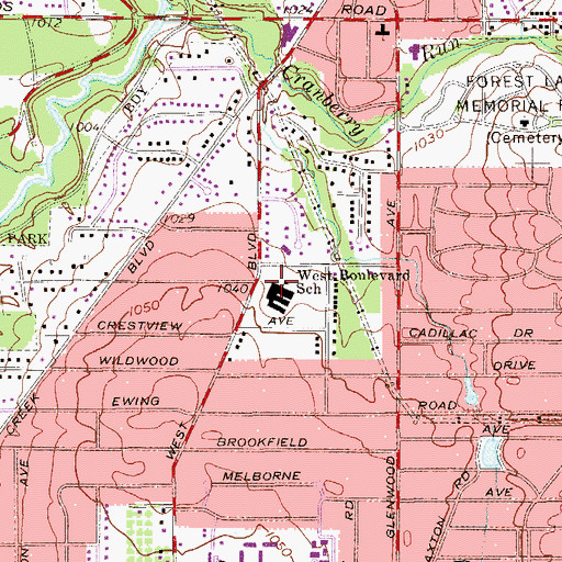 Topographic Map of West Boulevard Elementary School, OH