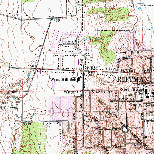 Topographic Map of West Hill Elementary School, OH