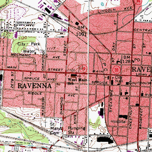 Topographic Map of West Main Elementary School, OH