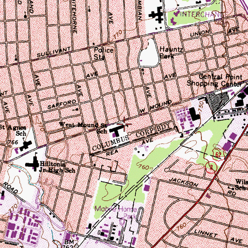Topographic Map of West Mound Elementary School, OH