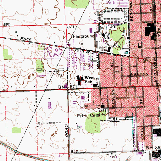 Topographic Map of West Elementary School, OH
