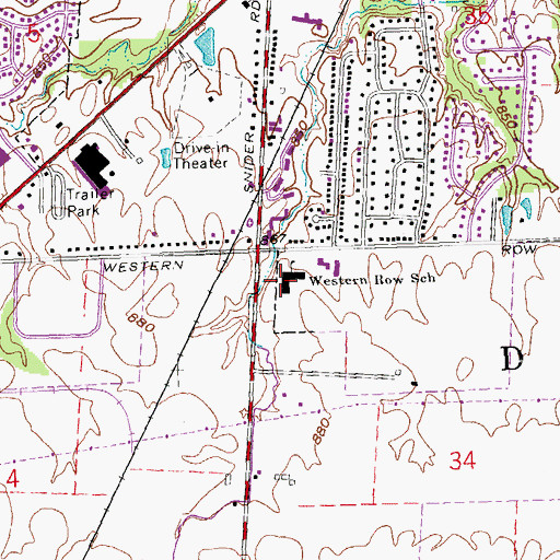 Topographic Map of Western Row Elementary School, OH