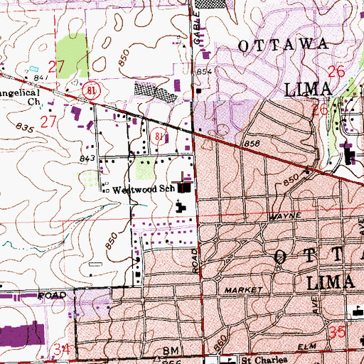 Topographic Map of Westwood Elementary School, OH