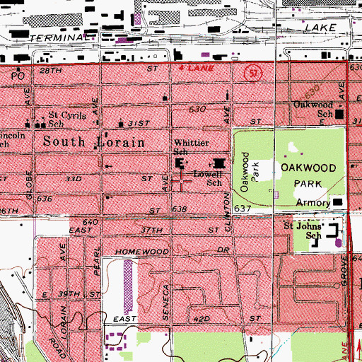 Topographic Map of Whittier Middle School, OH