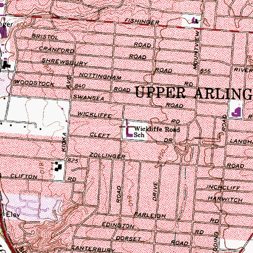 Topographic Map of Wickliffe Elementary School, OH