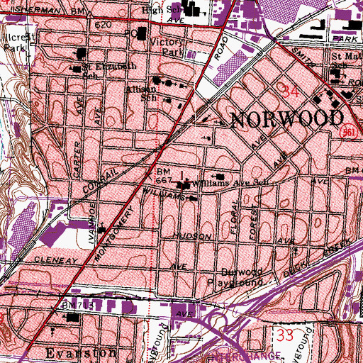 Topographic Map of Williams Avenue Elementary School, OH
