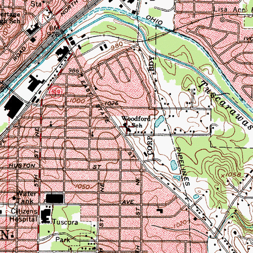 Topographic Map of Woodford Elementary School, OH
