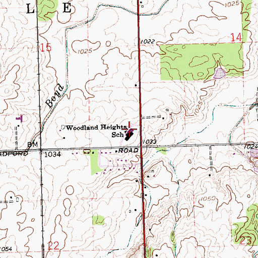 Topographic Map of Woodland Heights Elementary School, OH
