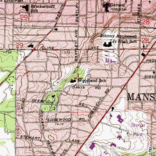Topographic Map of Woodland Elementary School, OH