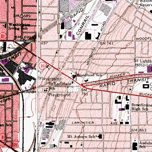 Topographic Map of Woodland Elementary School, OH