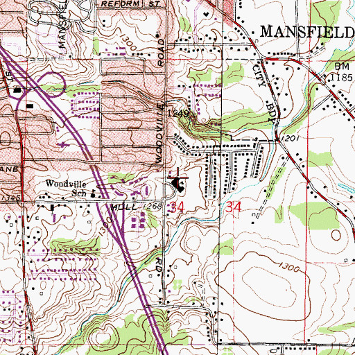 Topographic Map of Woodville Elementary School, OH