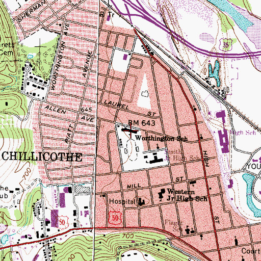 Topographic Map of Worthington Elementary School, OH