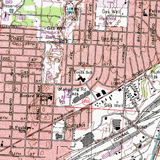 Topographic Map of Youtz Elementary School, OH