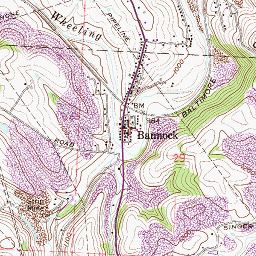 Topographic Map of Bannock, OH