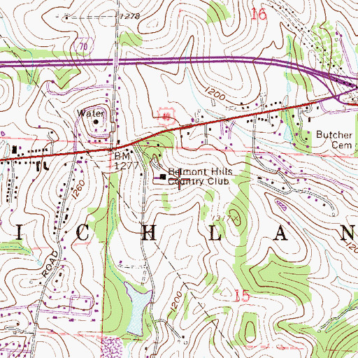Topographic Map of Belmont Hills Country Club, OH