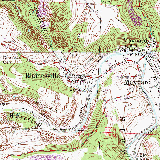 Topographic Map of Blainesville, OH
