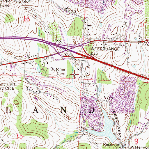 Topographic Map of Butcher Cemetery, OH