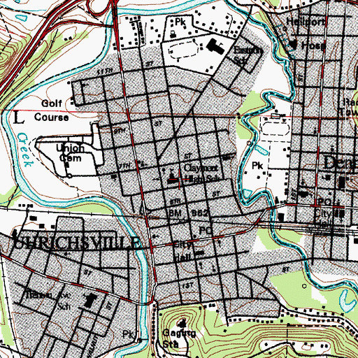 Topographic Map of Claymont High School, OH