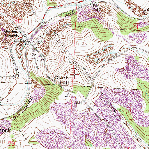 Topographic Map of Clark Hill, OH
