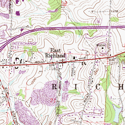 Topographic Map of East Richland, OH