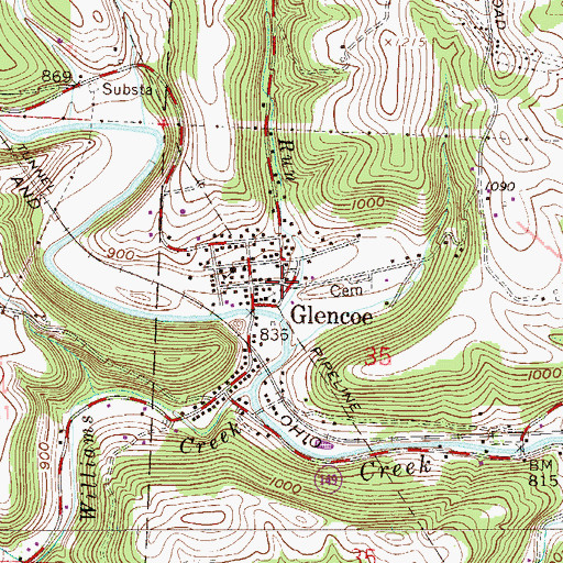 Topographic Map of Glencoe, OH