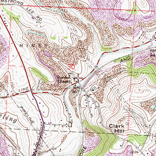 Topographic Map of Gordon Chapel, OH
