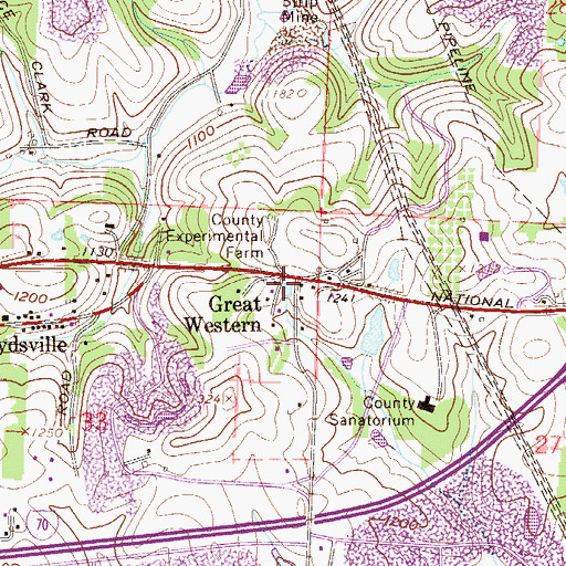 Topographic Map of Great Western, OH