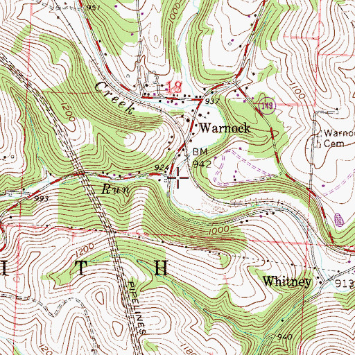 Topographic Map of Hutchison Run, OH