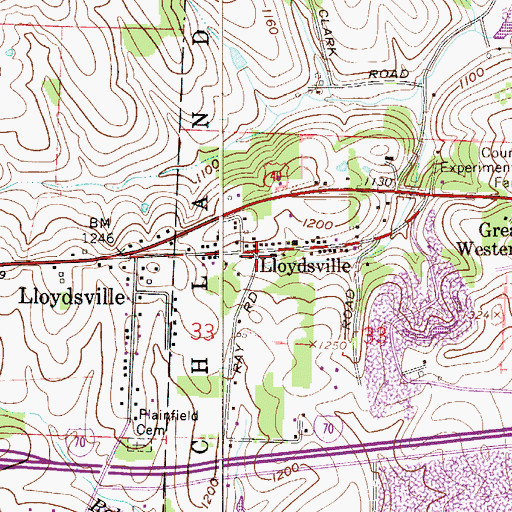 Topographic Map of Lloydsville, OH