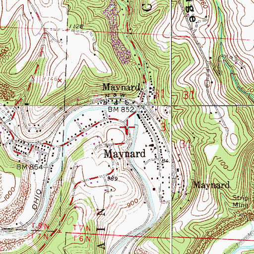 Topographic Map of Maynard, OH