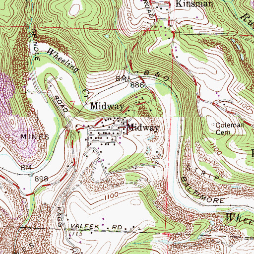 Topographic Map of Midway, OH
