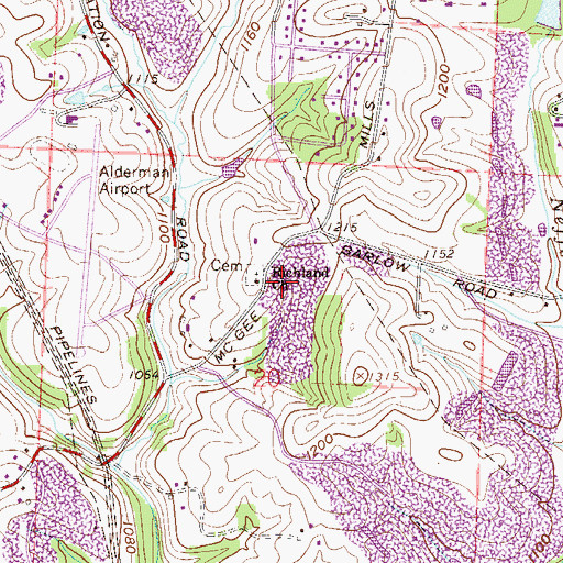 Topographic Map of Richland Church, OH