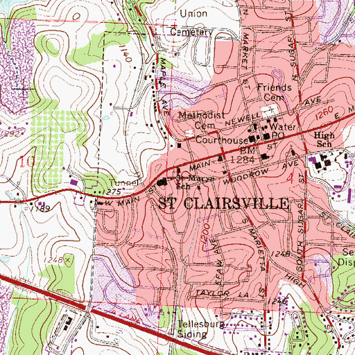 Topographic Map of Saint Marys School, OH