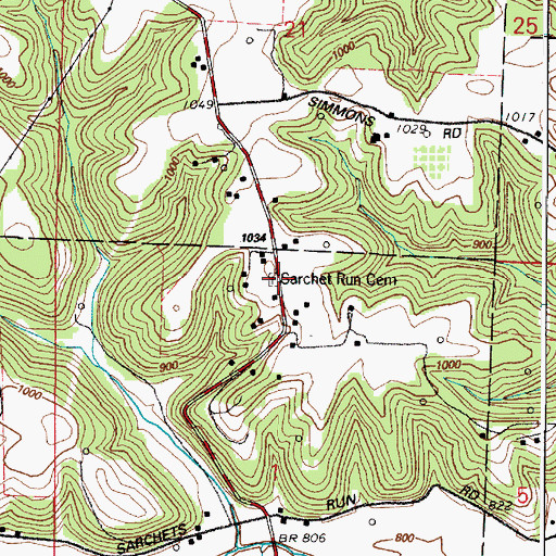 Topographic Map of Sarchet Run Cemetery, OH