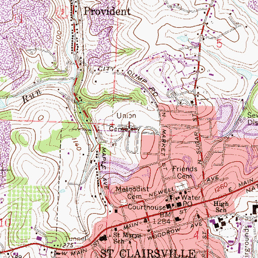 Topographic Map of Union Cemetery, OH