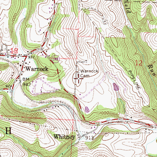 Topographic Map of Warnock Cemetery, OH